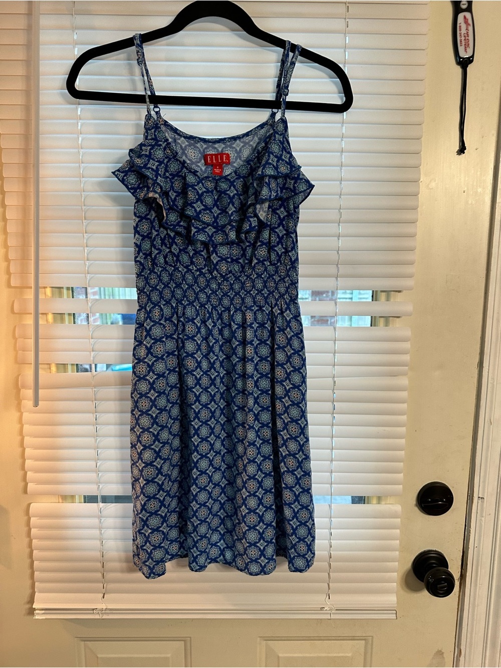 Elle Blue Printed Ruffle Sundress with Spaghetti Straps